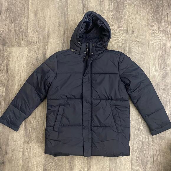 Banana Republic Men’s Hooded Puffer Jacket Size Large Navy - Picture 1 of 9